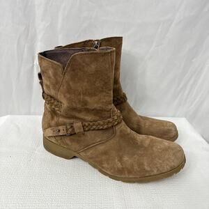Teva Delavina Boots Womens 11 Suede Leather Ankle Boot Brown Braid Strap Booties